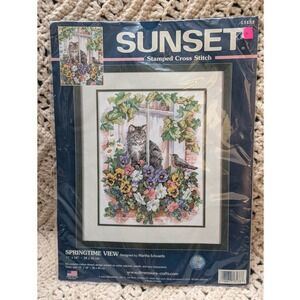 Sunset Stamped Cross Stitch Kit Springtime View Martha Edwards Cat 13133 Vintage